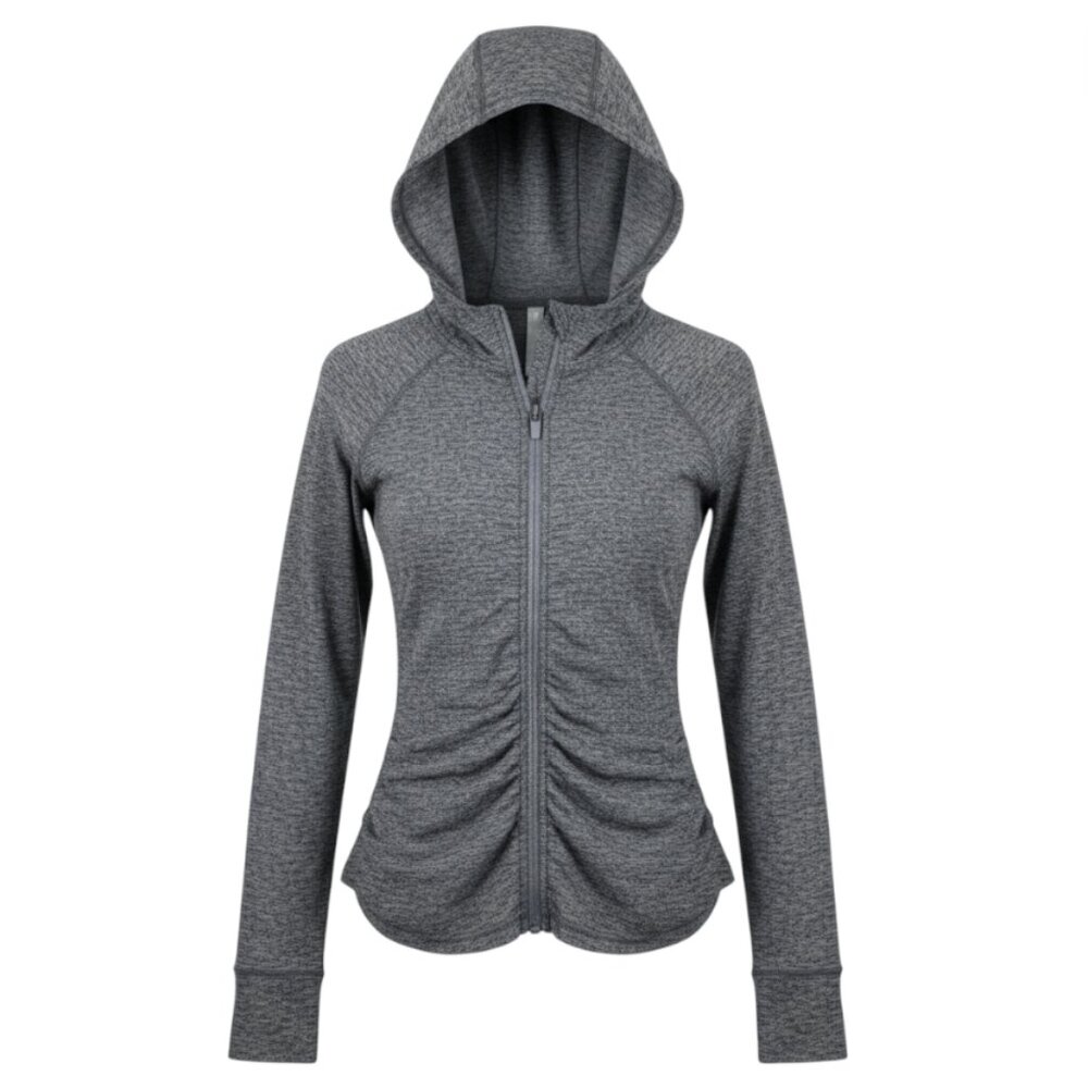 Athleta Pacifica Crosscurrent Hooded Jacket S Heather Gray, Ruched Zip, UPF‎